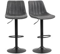 HOMCOM Lot de 2 tabourets de bar modernes pivotants réglables en hauteur avec dossier, vérin à gaz et repose-pieds, tabourets de bar en cuir pour comptoir de petit-déjeuner, îlot de cuisine, gris