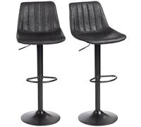 HOMCOM Lot de 2 tabourets de bar modernes pivotants réglables en hauteur avec dossier, vérin à gaz et repose-pieds, tabourets de bar en cuir pour comptoir de petit-déjeuner, îlot de cuisine, noir