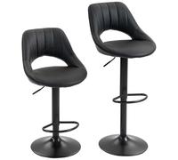 HOMCOM Lot de 2 tabourets de bar pivotants avec hauteur réglable, dossier et repose-pieds, chaises de bar modernes rembourrées en cuir synthétique pour îlot de cuisine, comptoir, salle à manger, noir