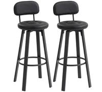 HOMCOM Lot de 2 tabourets de bar pivotants avec repose-pieds, dossier, tabouret de bistrot avec structure en métal, tabouret de comptoir en cuir synthétique, hauteur d'assise 76,5 cm, noir