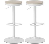 HOMCOM Lot de 2 Tabourets de Bar Pivotants Chaise Haute Cuisine Blanc | Chaises de Bar Pivotantes, Assise en Hévéa, Hauteur Réglable, Repose-Pieds, Cadre en Acier, Moderne