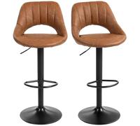 HOMCOM Lot de 2 tabourets de bar pivotants, réglables en hauteur, avec dossier et repose-pieds, tabourets de salle à manger rembourrés en cuir synthétique pour cuisine, comptoir, bar de petit déjeuner