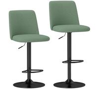 HOMCOM Lot de 2 tabourets de Bar pivotants rembourrés à Hauteur Ajustable, chaises de Bar avec Dossier, Repose-Pieds et Cadre en Acier pour Cuisine, Vert