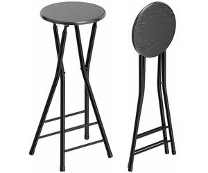 HOMCOM Lot de 2 tabourets de bar pliables avec structure en acier - Avec double repose-pieds - Pour cuisine, salon, salle à manger - Noir
