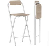 HomCom Lot de 2 tabourets de bar pliables, dossier & repose-pieds, cadre acier, effet bois naturel