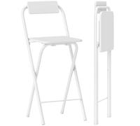 HOMCOM Lot de 2 tabourets de Bar Pliables, chaises de Bar, Chaise Haute Cuisine avec Dossier et Repose-Pieds, Cadre en Acier, 87 cm de Haut, Blanc