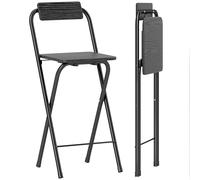 HOMCOM Tabourets de bar – Lot de 2 pliables avec dossier et repose-pieds, cadre acier 87 cm Noir
