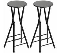 HOMCOM Lot de 2 Tabourets de Bar Pliants avec Double Repose-pieds, en Bois et Acier, 34x30x70 cm, Noir