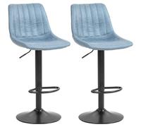 HOMCOM Lot de 2 tabourets de Bar réglables à Hauteur de comptoir, chaises de Salle à Manger pivotants à 360° avec Repose-Pieds pour Maison, pub, Bleu