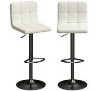 HOMCOM Lot de 2 Tabourets de Bar Réglables avec Repose-pieds, en Cuir PU et Acier, 39.5x44x88-110 cm, Crème