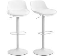 HOMCOM Lot de 2 tabourets de Bar réglables en Hauteur, tabourets de Cuisine Hauts en Similicuir avec Dossier et Repose-Pieds et Large Base en Acier, tabourets de Bar pivotant à 360°, Blanc