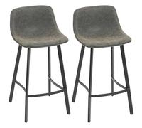 HOMCOM Lot de 2 tabourets de bar rembourrés en cuir synthétique avec dossier, repose-pieds et pieds en acier, tabourets de salle à manger pour cuisine, comptoir, bar de petit-déjeuner, gris