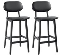 HOMCOM Lot de 2 tabourets de bar rembourrés en cuir synthétique avec dossiers, repose-pieds et pieds en bois massif Noir