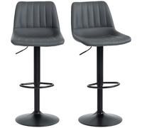 HOMCOM Lot de 2 tabourets de bar rembourrés pivotants à 360° avec repose-pieds et dossier réglable en hauteur en cuir synthétique pour cuisine, salon, salle à manger Gris foncé