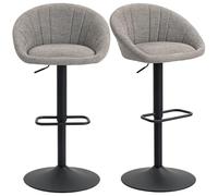 HOMCOM Lot de 2 tabourets de bar rembourrés pivotants, réglables en hauteur, avec dossier et repose-pieds pour cuisine, comptoir, salle à manger, gris