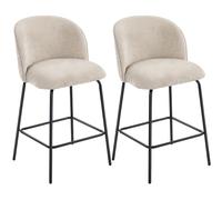 HOMCOM Lot de 2 Tabourets de Bar, Repose-Pieds et Dossier, Beige | Chaises de Bar, Tissu n Chenille, Hauteur d'Assise 68 cm, Cadre en Acier pour Cuisine, Salon, Salle à Manger