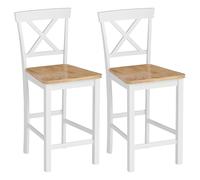 HOMCOM Lot de 2 tabourets de bar sans bras en bois massif avec dossier et repose-pieds - Style maison de campagne - Pour cuisine, salon, salle à manger - Chêne