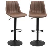 HOMCOM Lot de 2 Tabourets de Bar Tabouret Haut Vintage Réglable Marron | Pivotant, avec Repose-Pied