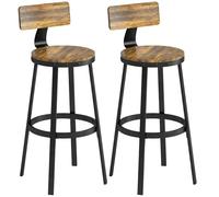 HOMCOM Lot de 2 tabourets de bar, tabourets de cuisine industriels hauts avec dossier, repose-pieds, assise haute 73,8 cm, structure en métal, chaises de bar hautes, pour péninsule, salle à manger