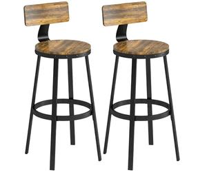 HOMCOM Lot de 2 tabourets de bar, tabourets de cuisine industriels hauts avec dossier, repose-pieds, assise haute 73,8 cm, structure en métal, chaises de bar hautes, pour péninsule, salle à manger