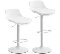 HOMCOM Lot de 2 Tabourets de Bar, Tabourets Hauts avec Siège Pivotant et Hauteur Réglable, Chaises de Bar en Cuir PU avec Dossier pour Îlot de Cuisine, Salle à Manger, Blanc