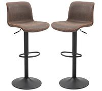 HOMCOM Lot de 2 tabourets de Bar Vintage réglable pivotant avec Repose-Pied PU Marron surpiqûre Orange