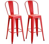 HOMCOM Lot de 2 tabourets de Cuisine industriels avec Dossier et Repose-Pieds Amovibles, tabourets Modernes en métal, 44x49x116 cm, Rouge