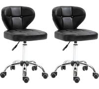 HOMCOM Lot de 2 tabourets de travail avec dossier Tabouret à roulettes en similicuir Tabouret pivotant avec dossier Tabouret cosmétique Tabouret à roulettes Tabouret de bureau 72-87 cm réglable en hau