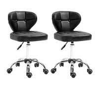 HOMCOM Lot de 2 tabourets de Travail avec Dossier Tabouret à roulettes en Similicuir Tabouret pivotant avec Dossier Tabouret cosmétique Tabouret à roulettes Tabouret de Bureau 72-87 cm réglable en