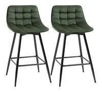 HOMCOM Lot de 2 tabourets hauts de style nordique avec dossier et repose-pieds, tabourets avec tissu effet velours et dossier en métal, 45x47x84 cm, vert