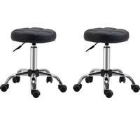 HOMCOM Lot de 2 tabourets roulants Tabouret pivotant avec roulettes Tabouret de travail réglable en hauteur pivotant Tabouret de salon Similicuir noir Ø35,5 x 48-63H cm