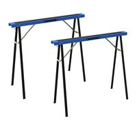 HOMCOM Lot de 2 tréteaux de travail pliants réglables en hauteur sur 7 positions - Chevalets d'échafaudage en métal avec surface antidérapante - Poignée - Charge maximale : 350 kg - Bleu