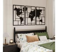 HOMCOM Lot de 3 Décorations Murales en Métal Moderne, 50 x 80 cm, Noir | Sculpture Murale Géométrique Abstraite, Carte du Monde, pour Salon, Chambre à Coucher, Bureau