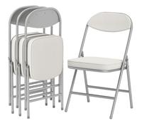 HOMCOM Lot de 4 chaises de camping pliantes avec dossier rembourré, cadre en acier, chaise de cuisine avec rembourrage, charge maximale 120 kg, pour invités, bureau, camping, blanc crème