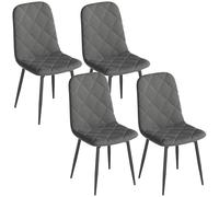 HOMCOM Lot de 4 chaises de Salle à Manger, chaises de Cuisine rembourrées avec Dossier Haut, Pieds en Acier et Tissu Effet Velours, pour Salon, Chambre, Cuisine, Gris