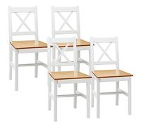 HOMCOM Lot de 4 chaises de Salle à Manger, chaises de Cuisine, Style Maison de Campagne, Dossier Haut, Cadre en Bois de pin, pour Salon, Chambre, Cuisine, chêne et Blanc