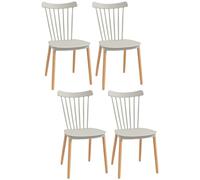 HOMCOM Lot de 4 chaises de Salle à Manger, chaises de Cuisine, Style scandinave, Dossier Haut, Assise en polypropylène, Pieds en hêtre, pour Salon, Chambre, Cuisine, Bureau, Gris