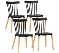 Lot De 4 Chaises De Salle À Manger Style Scandinave Piètement Bois Hêtre Pp Noir Noir