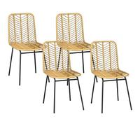 HOMCOM Lot de 4 chaises de Salle à Manger Design bohème en résine tressée Imitation rotin et piètement métal - 44 x 58 x 85 cm - Jaune