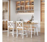HOMCOM Lot de 4 chaises de salle à manger en bois massif chaise de cuisine esprit campagne dossier croisé blanc et chêne