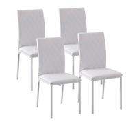HOMCOM Lot de 4 chaises de Salle à Manger Modernes, chaises de Cuisine rembourrées, capitonnage rhombique et Pieds en métal, pour Salon, Maison, Blanc