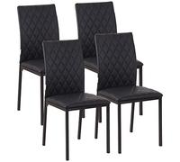 HomCom Lot de 4 chaises salle à manger modernes capitonné rhombique, pieds métal, noir