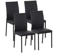 HOMCOM Lot de 4 Chaises de Salle à Manger Modernes Rembourrées Noir | Chaises de Cuisine, Capitonnage Rhombique, Pieds en Métal, pour Salon, Maison