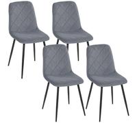 HOMCOM Lot de 4 chaises de salle à manger rembourrées avec dossier haut, pieds en acier et tissu effet velours, gris