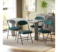 HOMCOM Lot de 4 chaises pliantes chaises de salle à manger portables avec assises et dossiers rembourrés en velours côtelé bleu