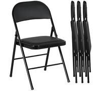 HOMCOM Lot de 4 chaises Pliantes chaises de Salle à Manger Portables Chaise Pliable d'intérieur avec Coussin en revêtement synthétique et Cadre en Acier dim. 45l x 46P x 78H cm Noir