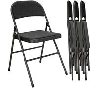 HOMCOM Lot de 4 chaises Pliantes chaises de Salle à Manger Portables Chaise Pliable d'intérieur avec Coussin en Lin et Cadre en Acier 45 x 46 x 78 cm Noir
