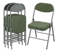 HOMCOM Lot de 4 chaises Pliantes chaises de Salle à Manger Portables intérieur avec assises et dossiers rembourrés en Velours côtelé et Cadre en Acier, Charge jusqu'à 120 kg, Vert