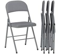 HOMCOM Lot de 4 chaises Pliantes chaises de Salle à Manger Portables intérieur avec assises et dossiers rembourrés en Velours et Cadre en Acier, Charge jusqu'à 120kg, Gris Clair