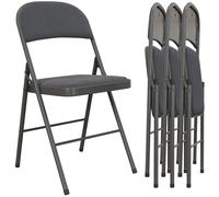 HOMCOM Lot de 4 chaises Pliantes chaises de Salle à Manger Portables intérieur avec assises et dossiers rembourrés en Velours et Cadre en Acier, Charge jusqu'à 120kg, Gris foncé